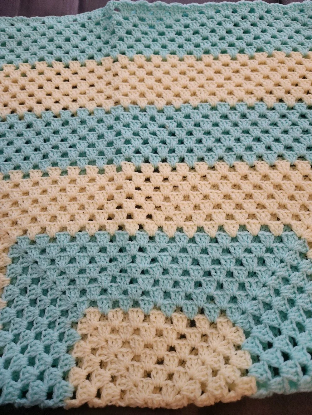 Handmade Mint Green and Pale Yellow Crochet Baby Blanket